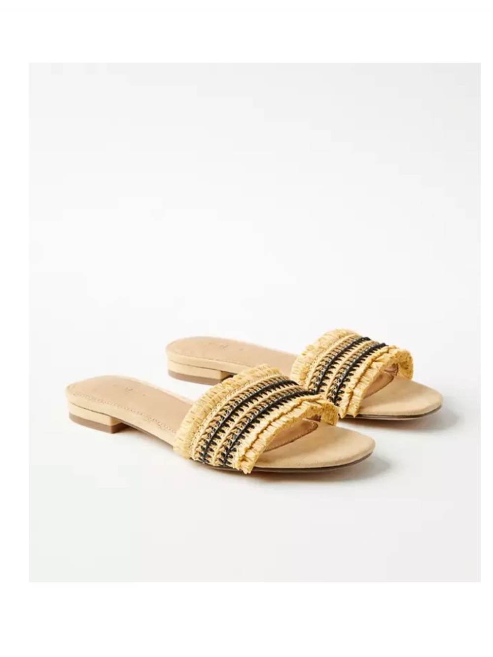 LOFT Beige Fringed Raffia slide